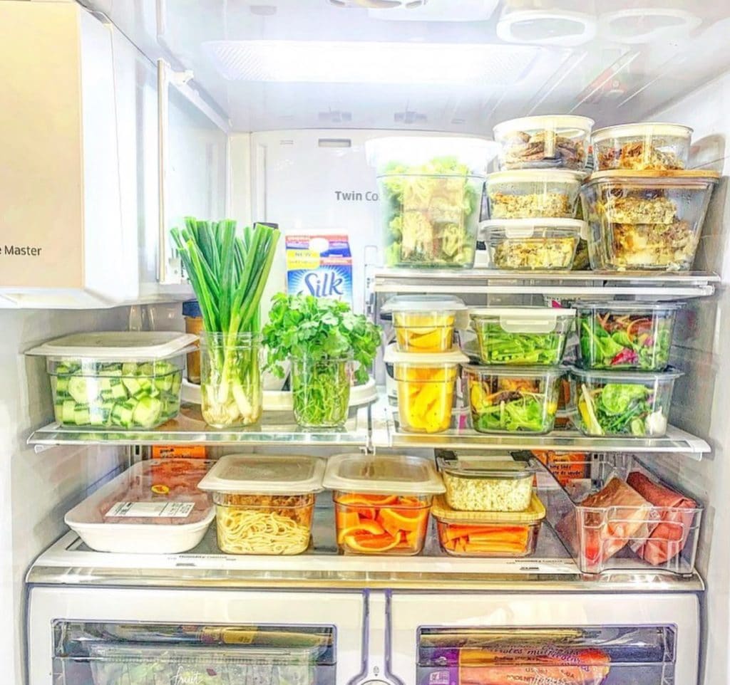 Organized Sunday Fridge with meal prep containers