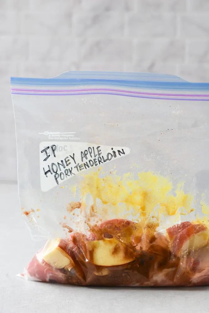 Instant Pot Honey Apple Pork Tenderloin prep raw and freeze