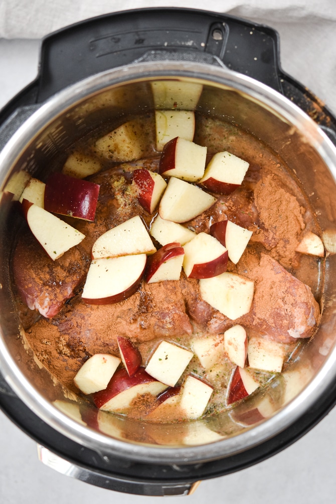 Instant Pot Honey Apple Pork tenderloin raw in pot