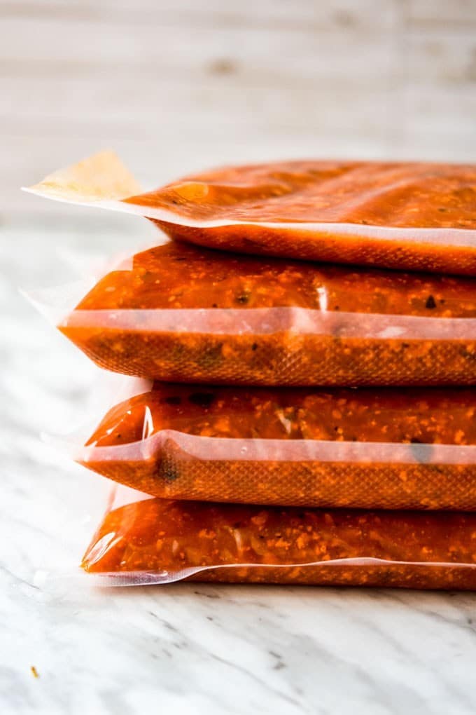 Sneaky Veggie Meat Sauce Stacked in food saver bags