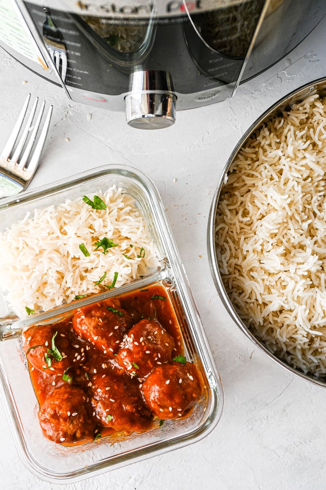 Instant Pot Sweet & Sour Meatballs with Rice {Pot in Pot}