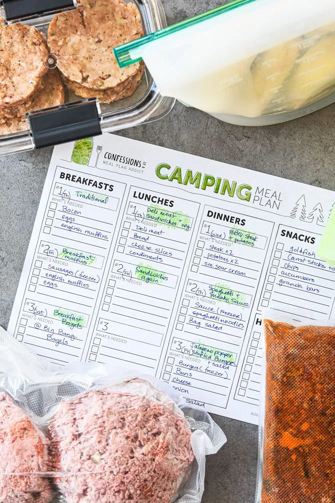 camping meal planner template