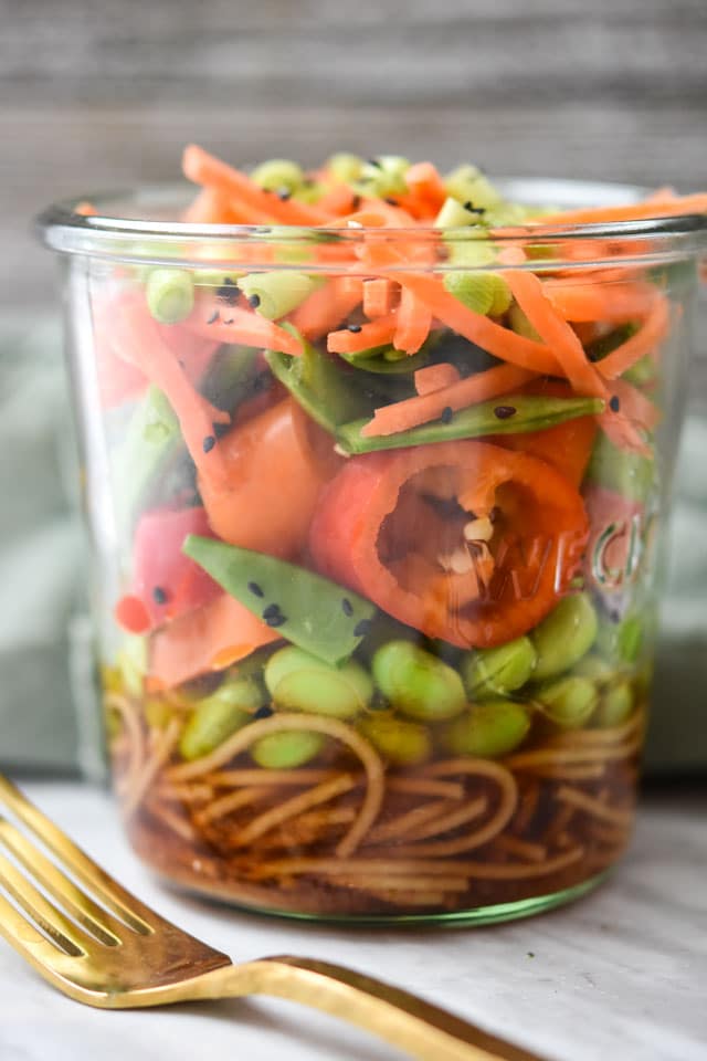 Chicken and soba noodle salad in a jar