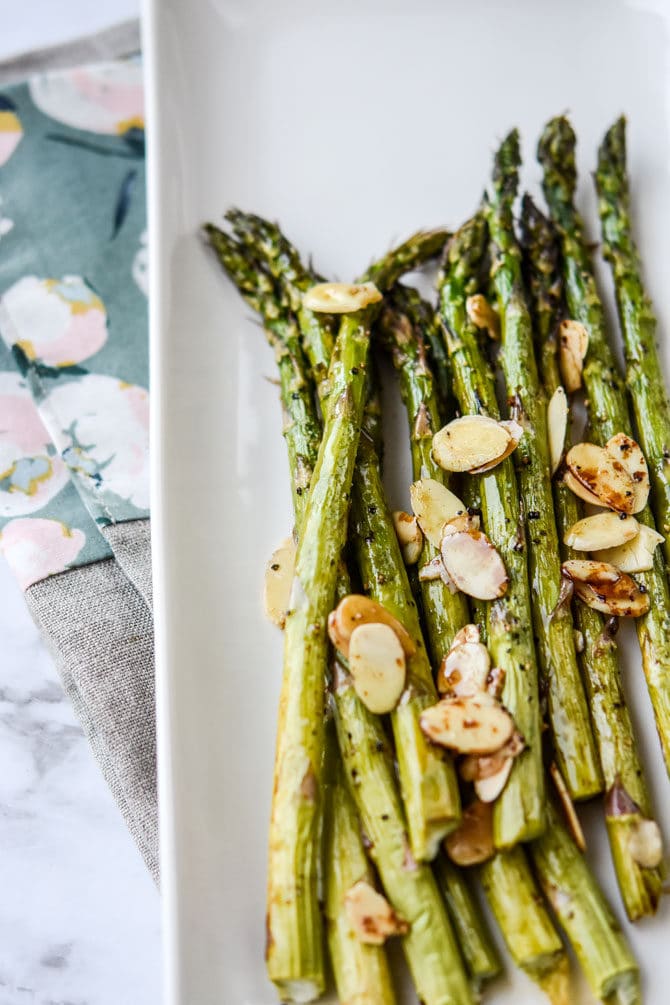 Air Fryer Balsamic Asparagus with Sliced Almonds