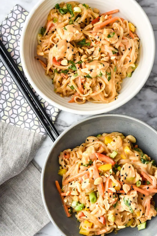 Instant Pot Sticky Garlic Peanut Noodles with Chicken - Meal Plan Addict