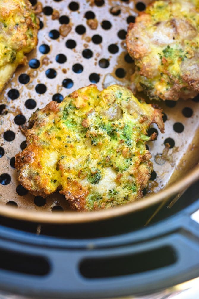Broccoli Cheddar Chicken Fritters finished in air fryer