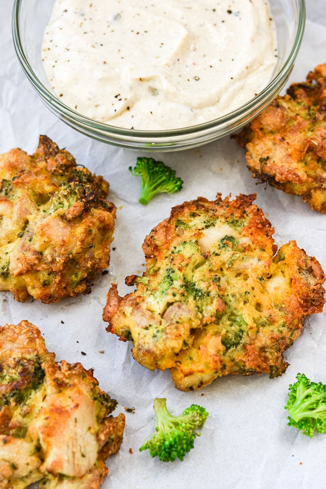 Broccoli Cheddar Chicken Fritters {Air Fryer or Stove Top}