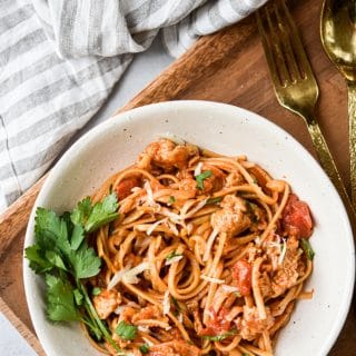 Easy One Pot Linguine with Italian Sausage from above