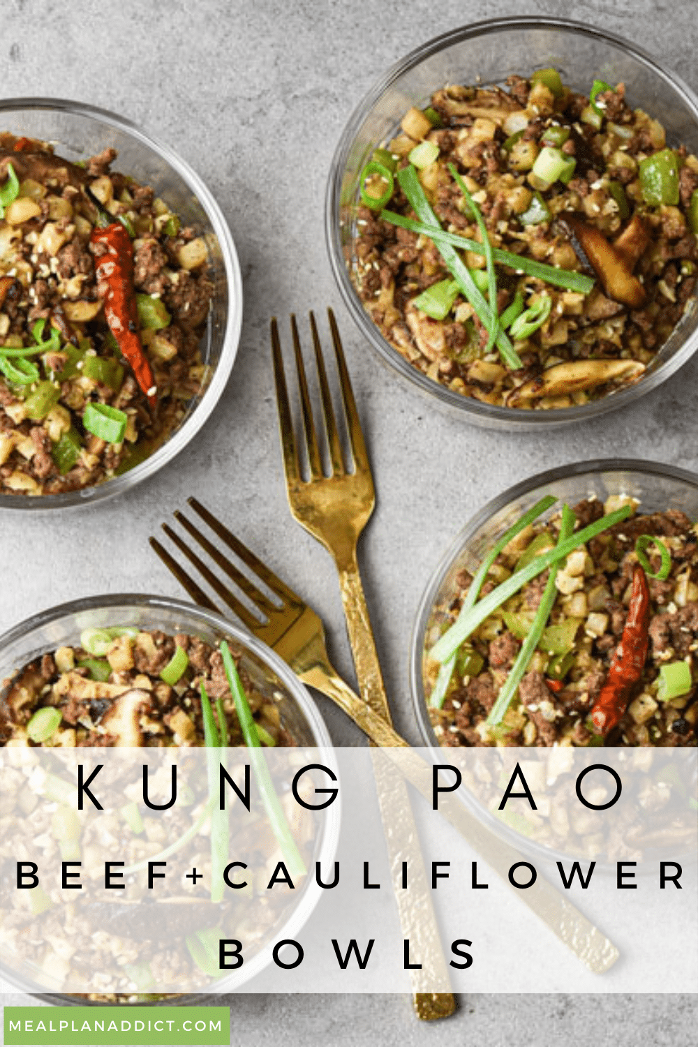 Kung Pao Beef & Cauliflower Rice Bowls {Meal Prep Lunch} Meal Plan Addict