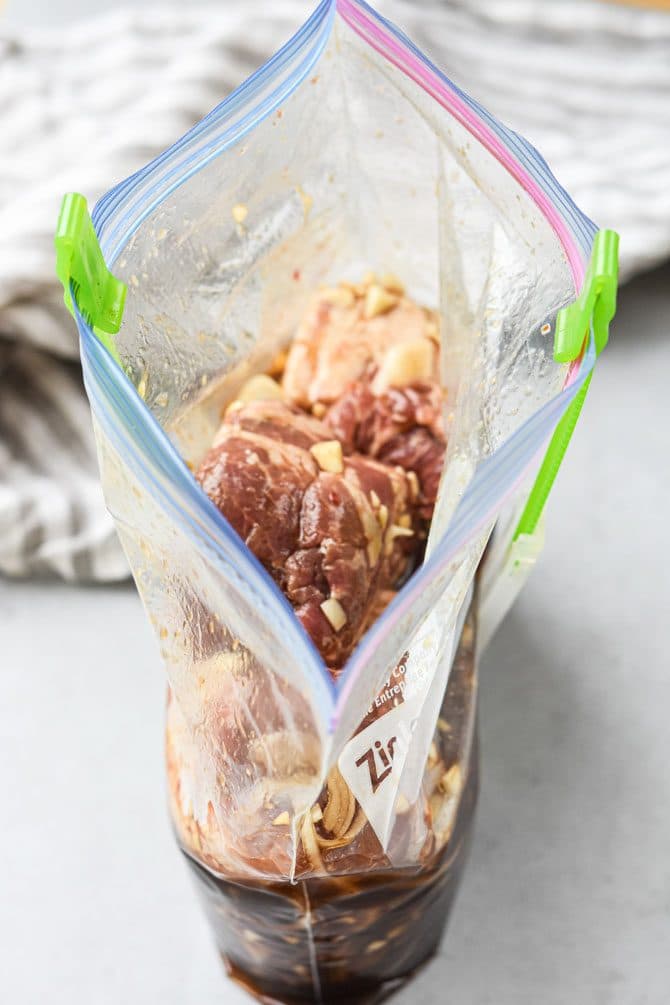 Freezer instant pot meal on a baggie holder