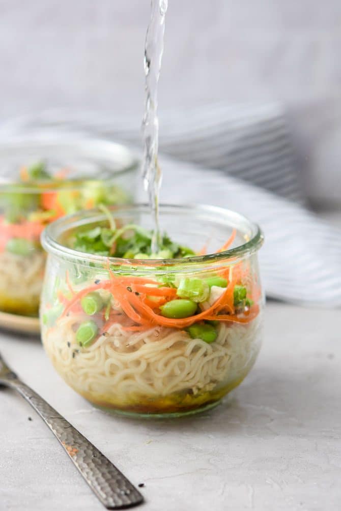 Mason Jar Instant Noodle Cups adding water