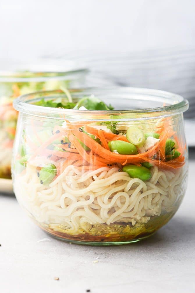Mason Jar Instant Noodle Cups assembled with straight on view