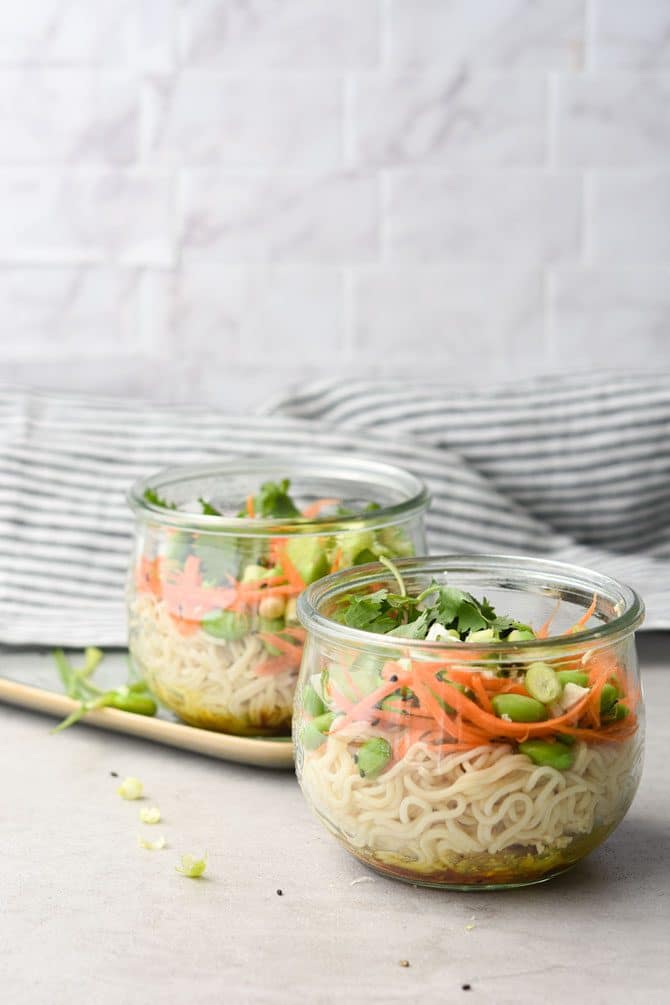 Mason Jar Instant Noodle Cups straight on with 2 jars