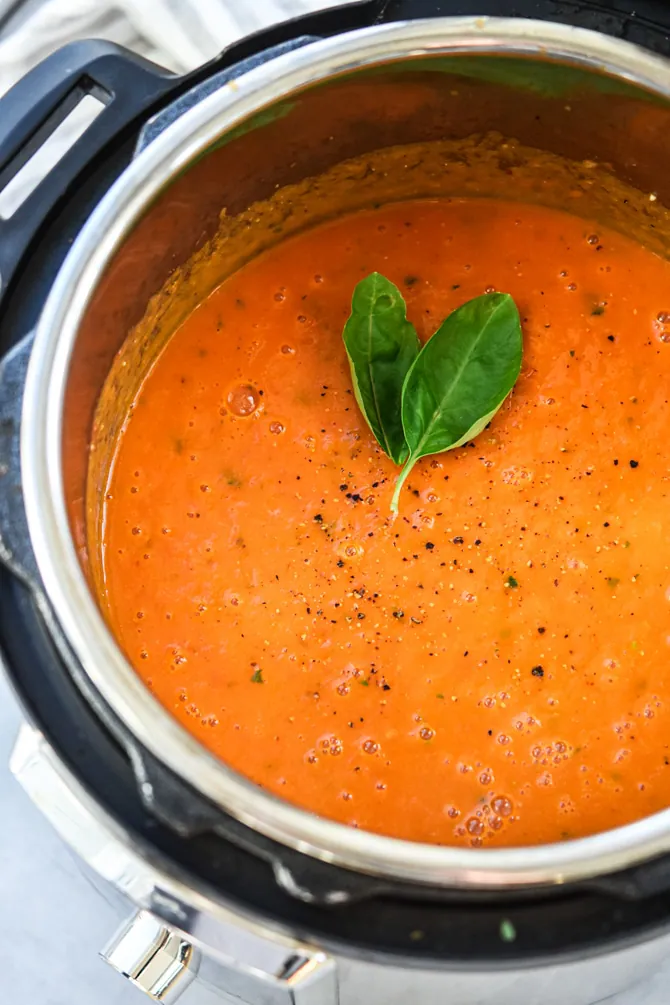 Simple Instant Pot Tomato Basil Soup in Instant Pot blended