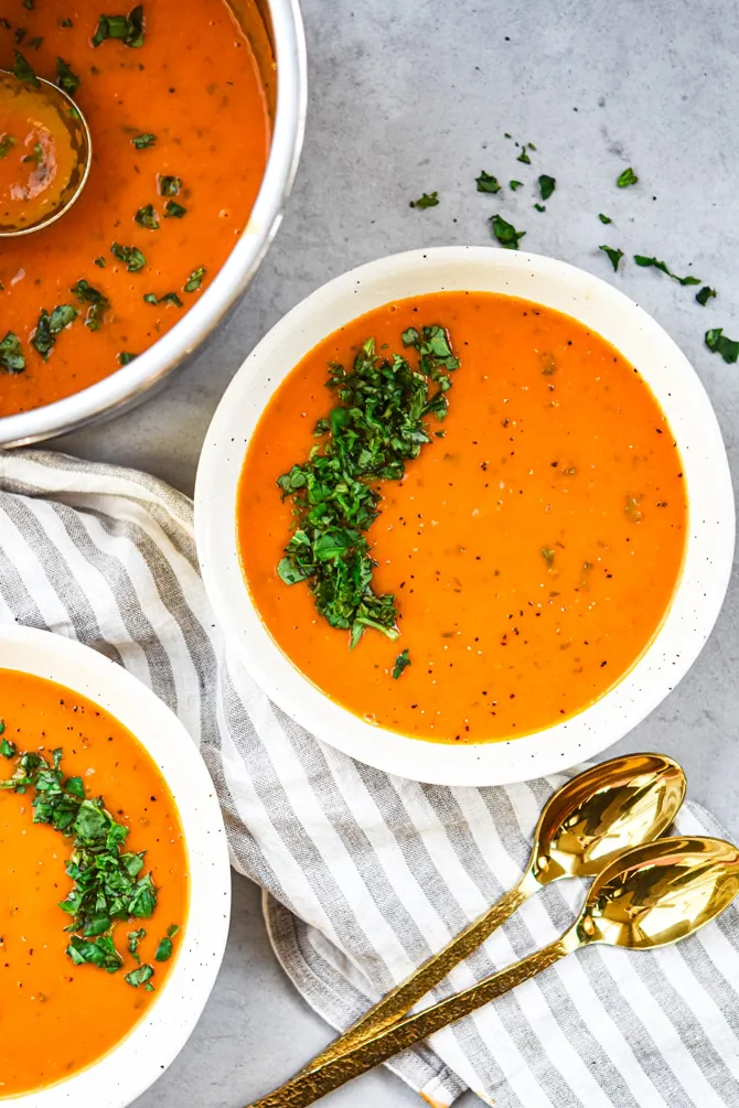 Simple Instant Pot Tomato Basil Soup {Non Dairy}