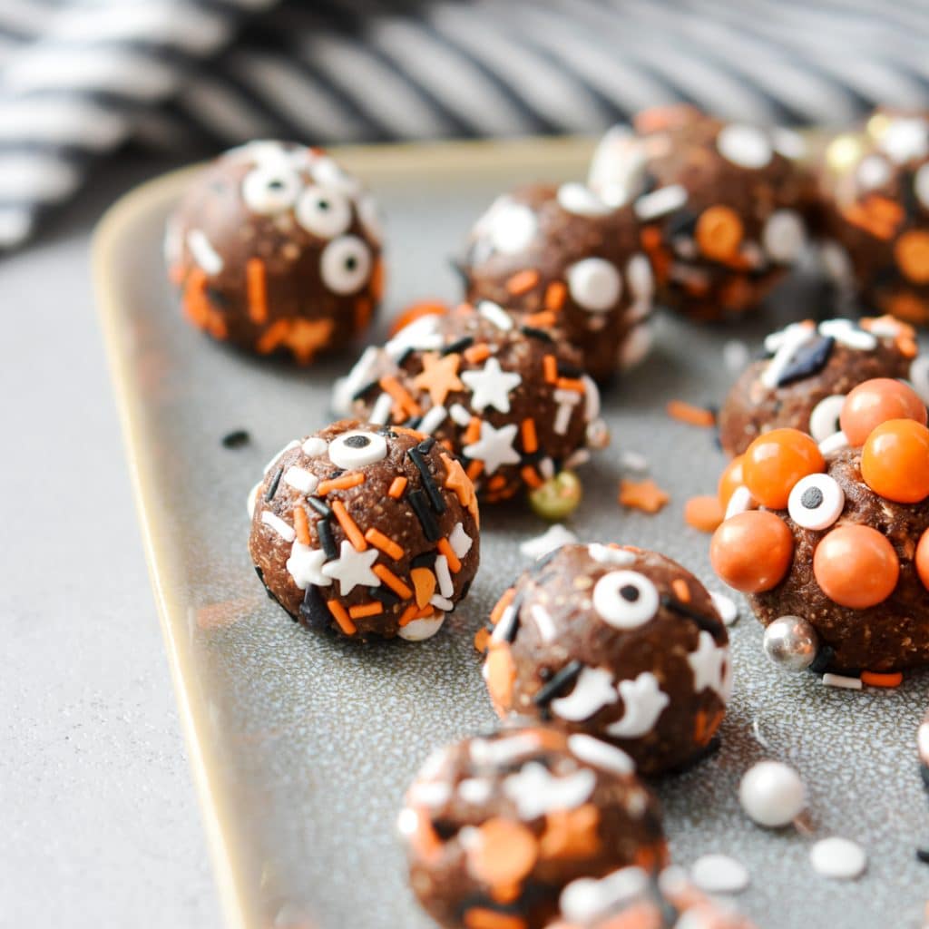 Healthy Halloween Brownie Bites close up for intagram