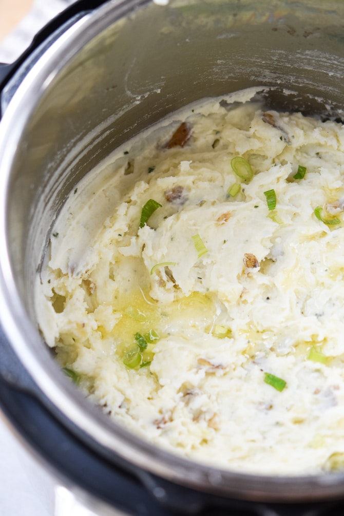 Instant Pot Savory garlic mashed potatoes in the liner