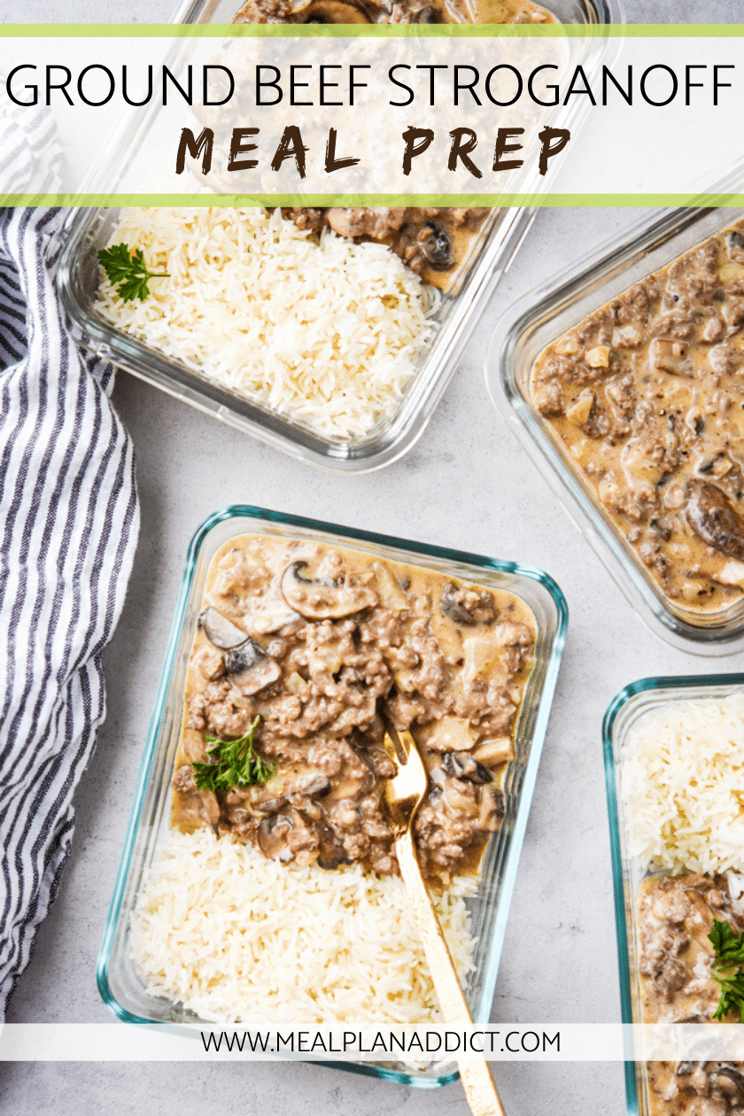 Ground beef stroganoff meal prep 4 containers