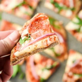 Low Carb frozen pizza crust slice with toppings