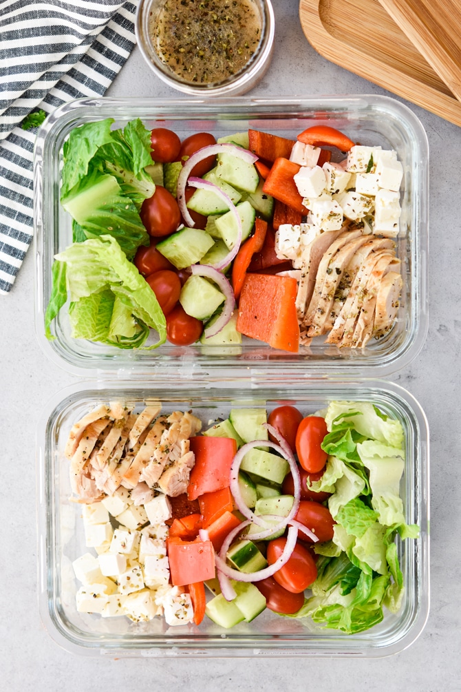 Mediterranean Baked Chicken Salad Meal Prep 2 containers