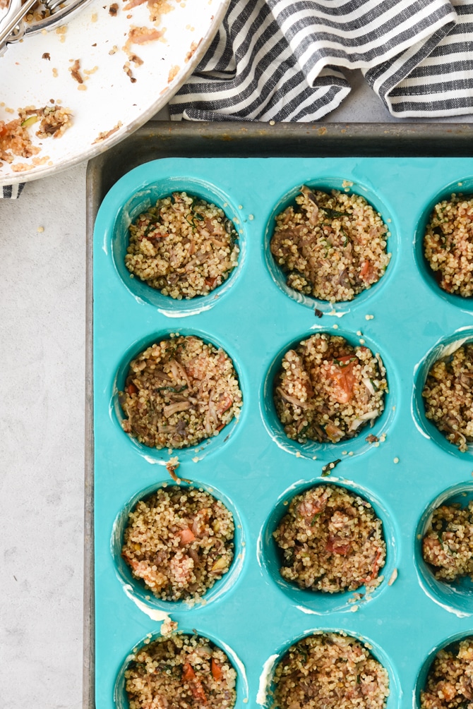 Quinoa mixture in muffin tin