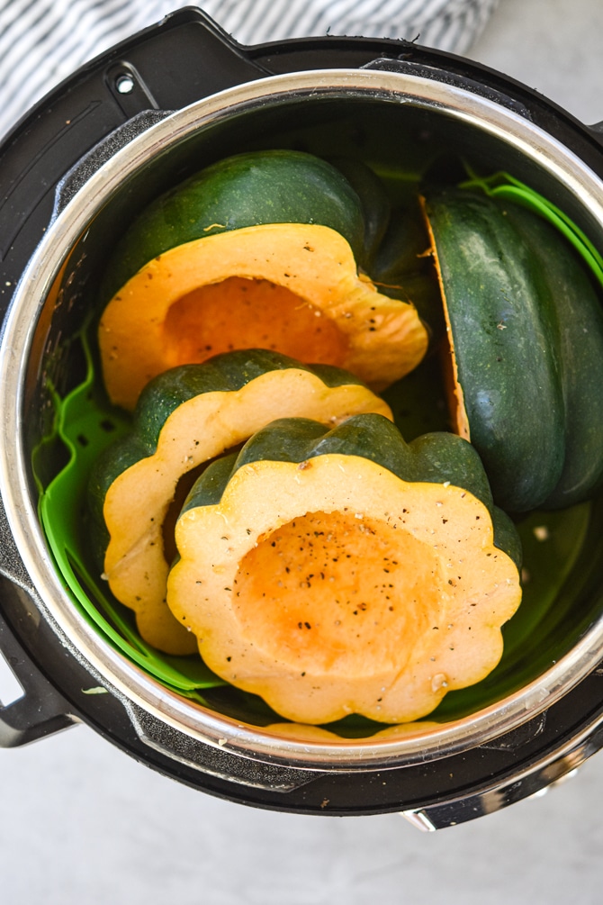 Acorn squash cut in Instant Pot from above