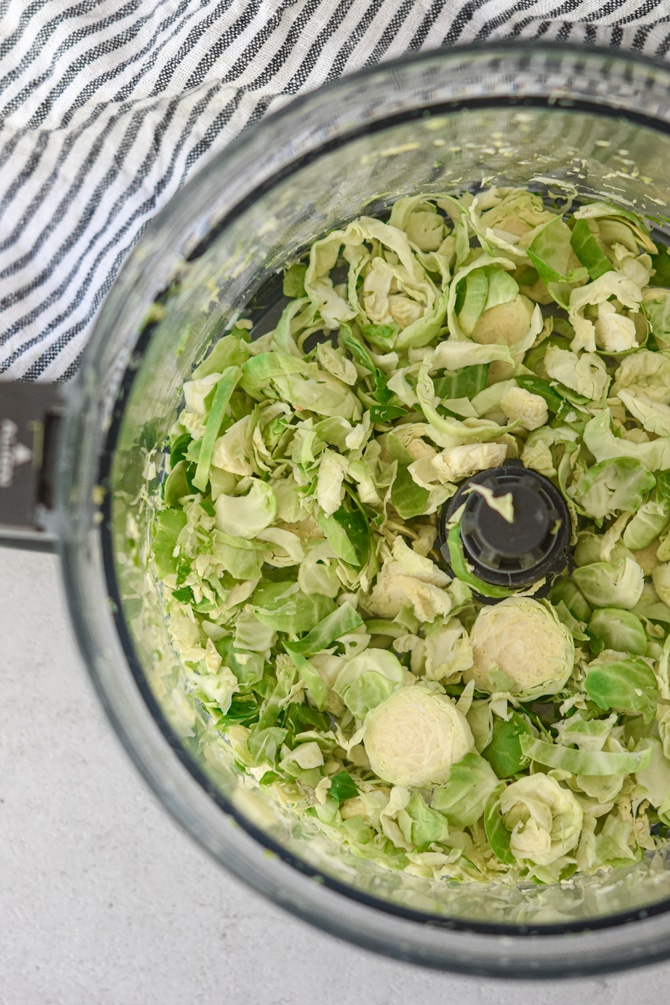 Brussels sprouts shredded in food processor