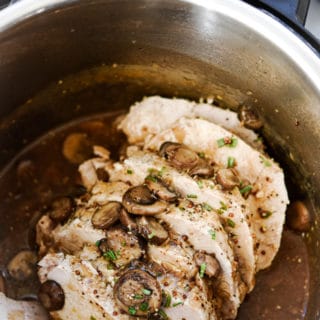 Mushroom pork roast sliced in instant pot