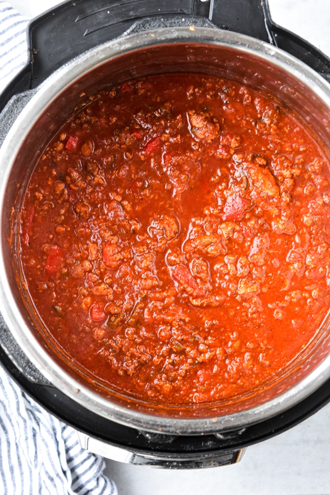 Instant Pot Sneaky veggie chili in the pot after pressure cycle