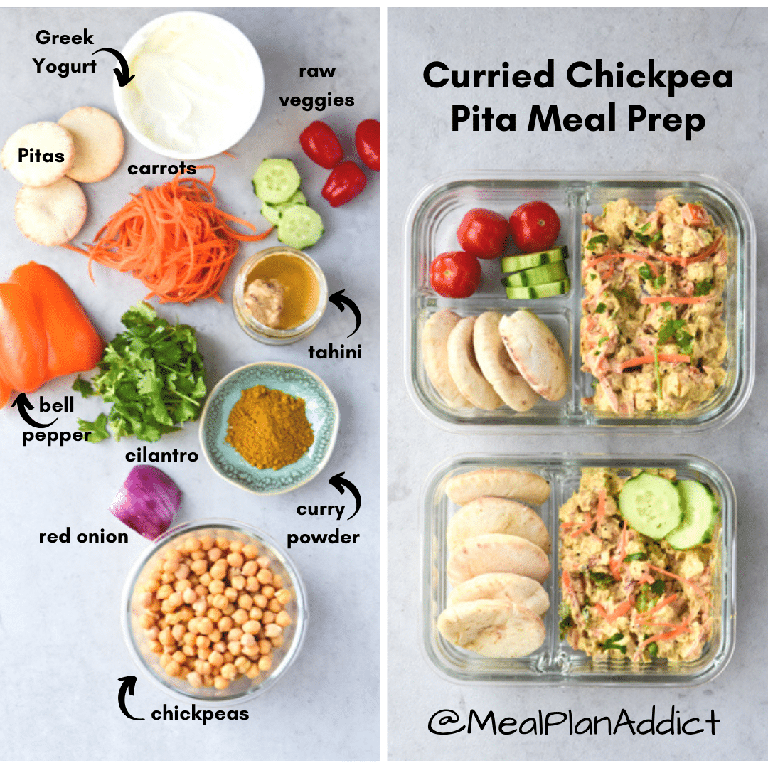 curried chickpea pitas before and after