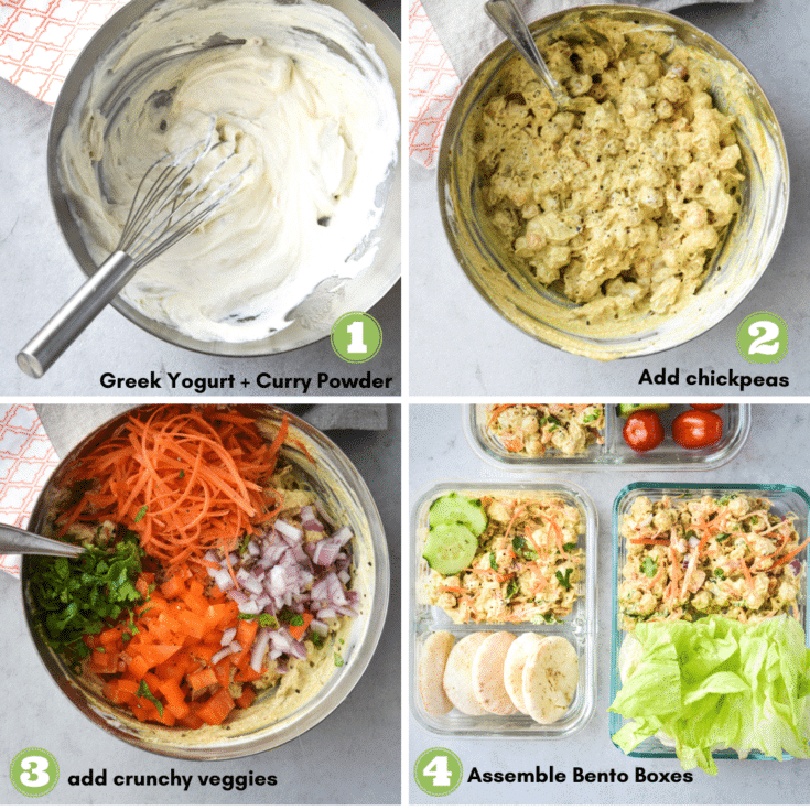 process to make curried chickpea salad meal prep