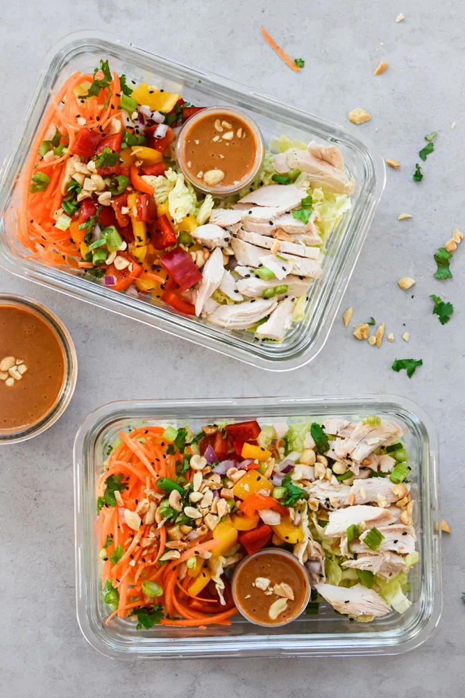 Meal Prep Satay Inspired Thai Chicken Salad Bowls - Project Meal Plan