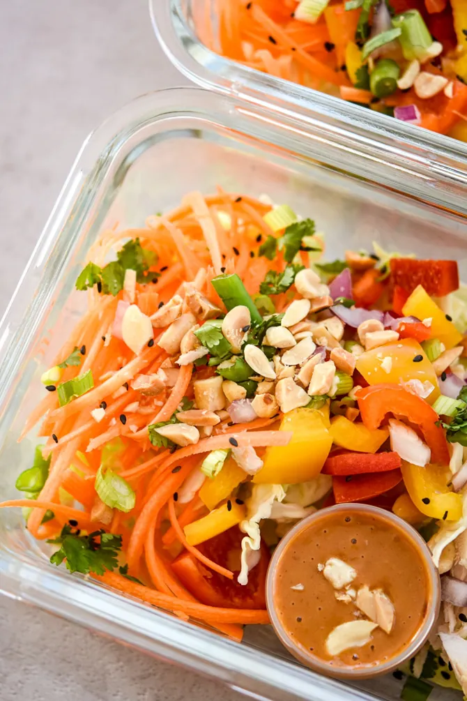 asian chicken chipped salad close up to show texture