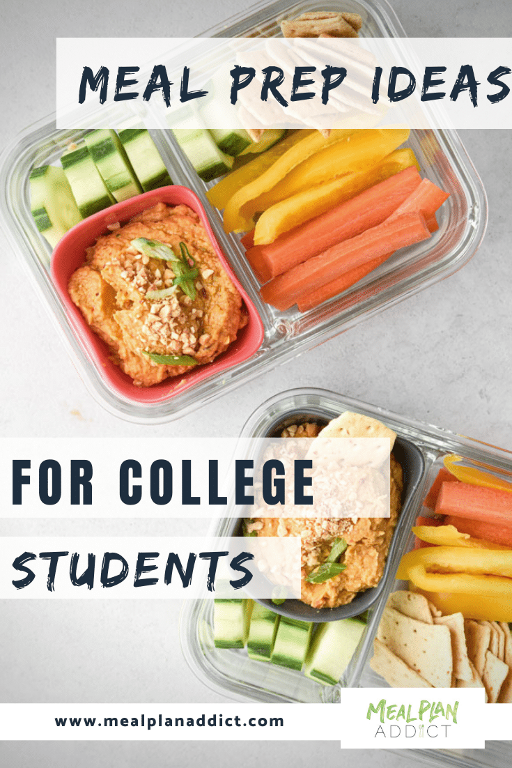 meal prep ideas for college students pinterest image showing hummus and veggie meal prep kits