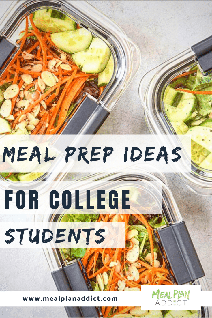 meal prep ideas for college students pinterest image showing 3 meal prep salads