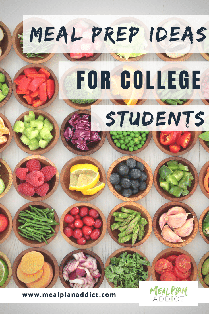 meal prep ideas for college students pinterest image showing fruits all cut up in little bowls