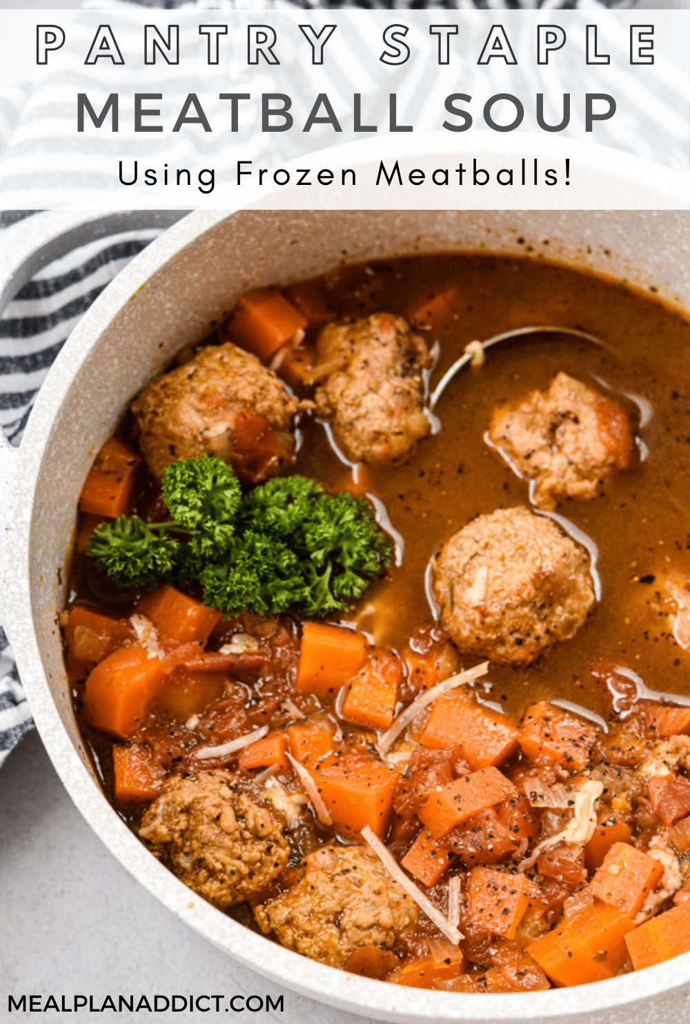 Meatball soup pin for Pinterest
