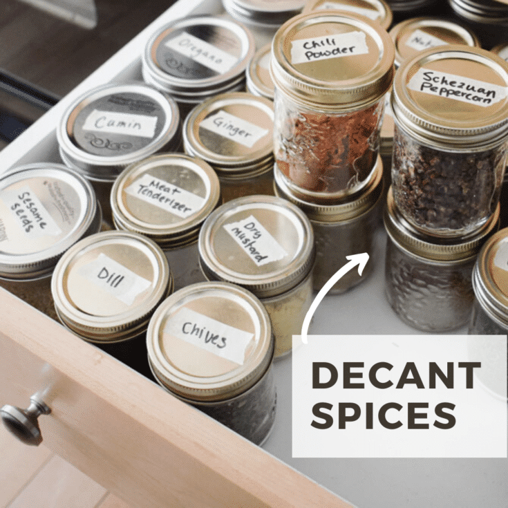 decanted spices in drawer