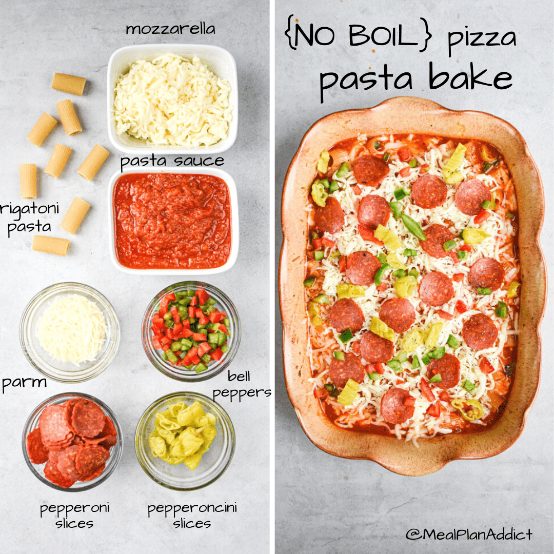 no boil pizza pasta bake ingredients