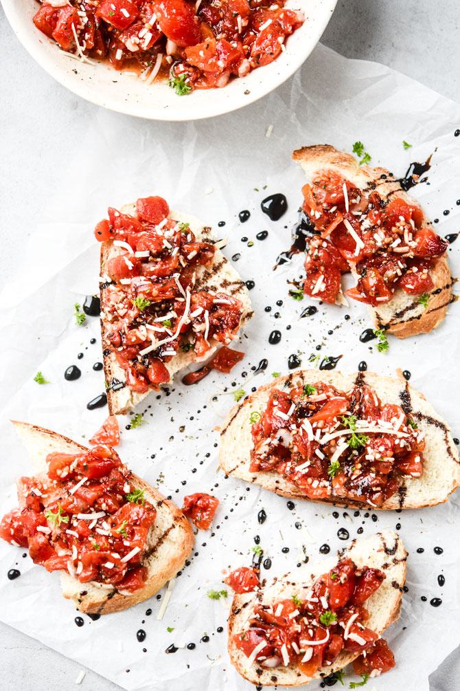 bruschetta on bread drizzled with balsamic