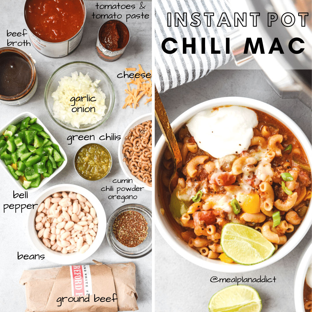 instant pot chili mac ingredients side by side