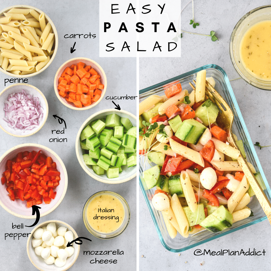 easy pasta salad side by side ingredients