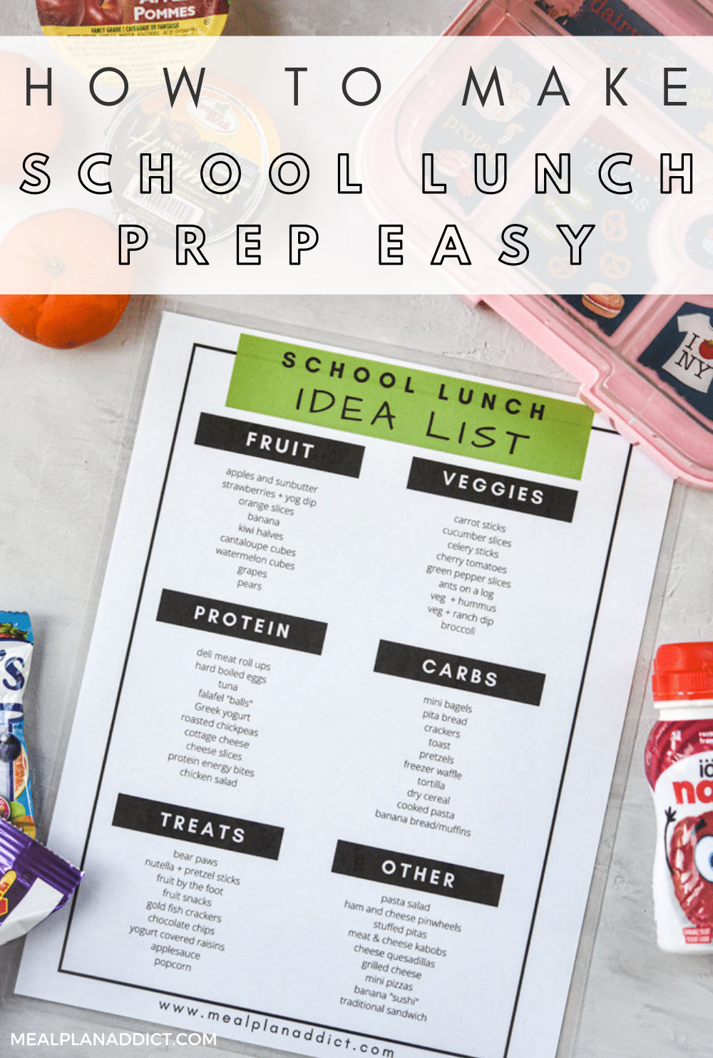 School lunch meal prep pin for Pinterest