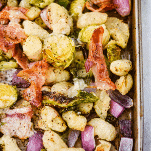 Sheet-Pan-Gnocchi-and-Brussels-Sprouts-baked-in-pan