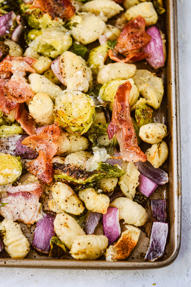 Roasted Gnocchi and Brussels Sprouts with Bacon