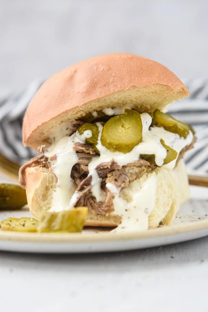 dill pickle beef on a bun