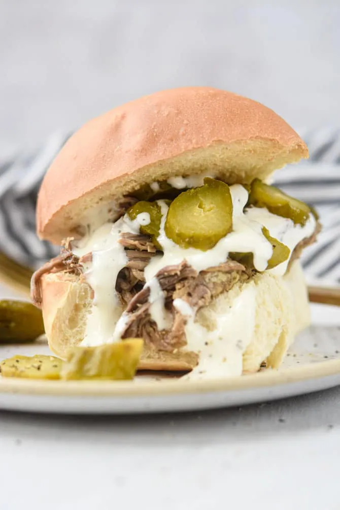 dill pickle beef on a bun