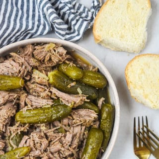 plated dill pickle beef