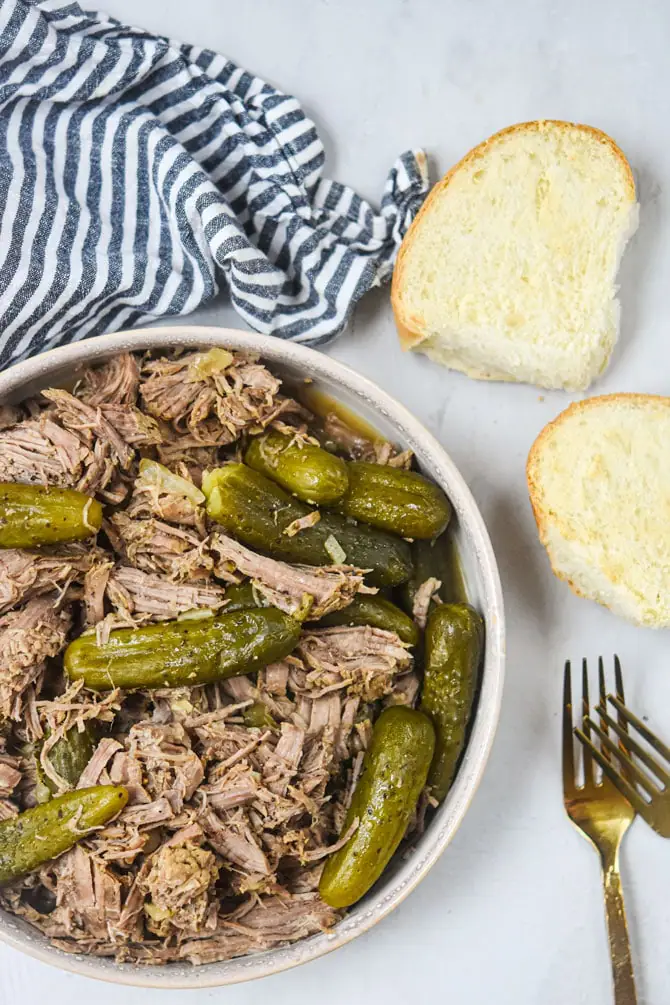 plated dill pickle beef