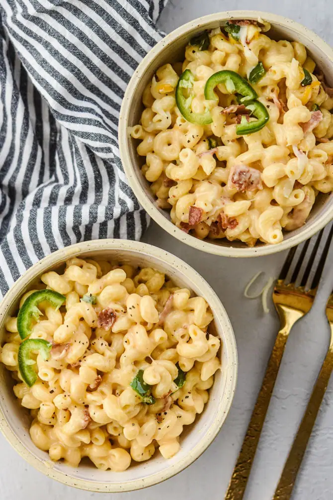 two bowls mac and cheese flatlay